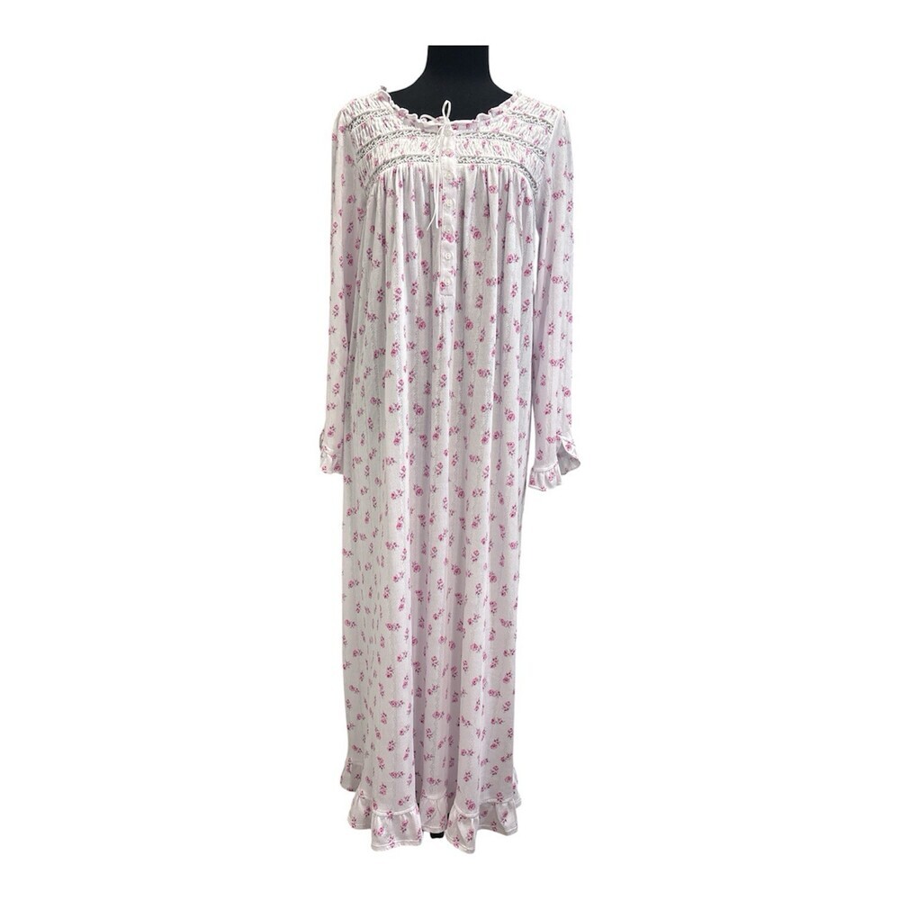 Eileen West Rose Floral Print Long Sleeve Lawn Ballet Nightgown Small